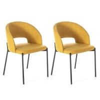 E-STYLO Set di 2 sedie in tessuto giallo con gambe in metallo antracite, imbottita, 52cm X 55.5cm H.78.5cm(m-1)