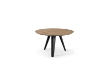 E-STYLO Tavolo fisso con top impiallaciato rovere naturale e gambe in metallo, Diam 130cm H. 76cm.(m-1)
