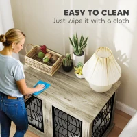 PawHut Indoor Dog Crate Furniture End Table with Soft Washable Cushion, Lockable Front Door, for Large Dogs - Grey(m-7)