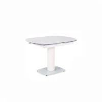 E-STYLO Tavolo allungabile con top bianco in vetro temperato  e base in metallo bianco, 90cm X 120/180cm H.76cm(m-1)