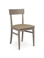 E-STYLO Sedia in legno laccato tortora con seduta rivestita in similpelle, imbottita, 44cm X 45cm H. 82cm.(m-4)