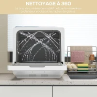 HOMCOM Mini lave-vaisselle 4 couverts 5 programmes réservoir d'eau 6L commande tactile affichage LED 45 x 44 x 45,8 cm blanc(m-7)