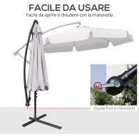 Outsunny Ombrellone da Giardino a Braccio con Apertura a Manovella in Metallo e Poliestere, Ø2.7x2.7 m, Grigio(m-4)
