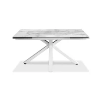 E-STYLO Tavolo allungabile con top in ceramica marmo bianco e vetro temperato, gambe in metallo verniciato bianco, 90cm X 160/240cm H.76cm(m-1)