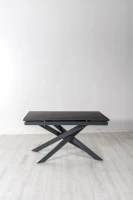 E-STYLO Tavolo allungabile con top in ceramica marmo nero e base in metallo verniciato nero, 80cm X 140/200cm H.76cm(m-1)