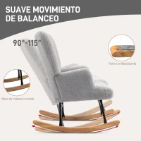 HOMCOM Silla Mecedora de Borreguito con Respaldo Capitoné y Base de Madera de Caucho para Salón o Dormitorio 65x88x87 cm Gris(m-4)