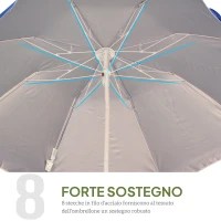 Outsunny Ombrellone da Spiaggia Inclinabile con Fodera Riflettente, in Acciaio e Poliestere, Ø1.7x2.05 m, Blu(m-6)