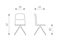 E-STYLO Set di 2 sedie in tessuto rosa antico con gambe in metallo nero, imbottita, 43cm X 38cm H.86.5cm(m-3)