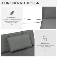 Outsunny Garden Sun Lounger Cushion Replacement Soft Sunbed Reclining Chair Relaxer Pad with Pillow, Cushion ONLY - Grey(m-5)