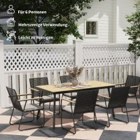 Outsunny Sitzgruppe 7-teilig Metall Essgruppe für 6 Personen Esstisch mit Tisch 6 Stühlen Esszimmergruppe Naturholz+Schwarz(m-6)