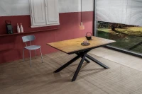 E-STYLO Tavolo allungabile con top rovere in melaminico e base in metallo nero, 90cm X 140/190cm H.76cm(m-3)