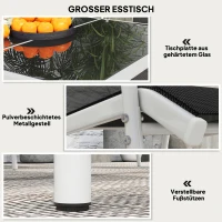 Outsunny Sitzgruppe 7-teilig Essgruppe für 6 Personen Esstisch mit 6 stapelbar Stühlen Glastisch Schwarz(m-4)