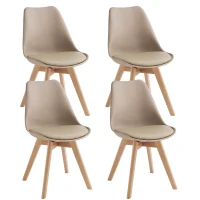 E-STYLO Set di 4 sedie in polipropilene tortora con seduta imbottita e rivestita in similpelle, gambe in legno di faggio, 48.5cm X 52cm H.82cm(m-1)