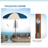 Outsunny Ombrellone Rotondo e Inclinabile a 8 Stecche con Manovella, in Poliestere e Acciaio, Ø213x234 cm, Blu e Beige(m-5)