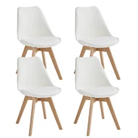 E-STYLO Set di 4 sedie in polipropilene bianca con seduta imbottita e rivestita in similpelle, gambe in legno di faggio, 48.5cm X 52cm H.82cm(m-1)