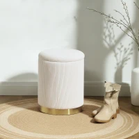 HOMCOM Sitzhocker mit Stauraum klappbare Hocker mit Deckel, Stahlboden, Runder Fußhocker 36 x 36 x 44 cm Cremeweiß(m-2)