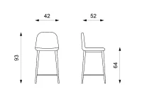 E-STYLO Sgabello in similpelle tortora con gambe in metallo antracite, imbottito, 50cm X 43cm H. 93cm.(m-3)