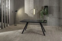 E-STYLO Tavolo allungabile con top nero fumè in vetro temperato e gambe in metallo nero, 90cm X 160/240cm H.76cm(m-2)