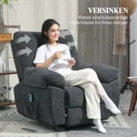 HOMCOM Fotel Recliner, Masażer Polstersessel z 8 Punkty Wibracji, Regulowanym Podnóżkiem, Boczną Kieszonką, Szary(m-7)