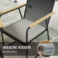 Outsunny Sitzgruppe 7-teilig Metall Essgruppe für 6 Personen Esstisch mit Tisch 6 Stühlen Esszimmergruppe Naturholz+Schwarz(m-4)