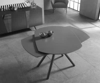 E-STYLO Tavolo allungabile con top grigio grafite in ceramica su vetro temperato gambe in metallo antracite, 90cm X 120/180cm H.76cm(m-4)