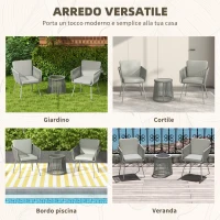 Outsunny Set da Esterno con Tavolino in Vetro e 2 Sedie da Giardino in Rattan Stile Boho, Grigio Chiaro(m-7)
