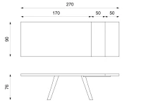 E-STYLO Tavolo allungabile con top marmo ruggine in HPL su MDF e gambe in metallo nero, 90cm X 170/270cm H.76cm(m-4)