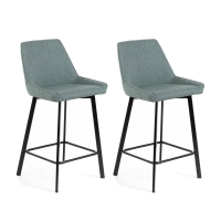 E-STYLO Set di 2 sgabelli da cucina in tessuto acquamarina con gambe nere, imbottito con poggiapiedi, 50cm X 44cm H.94cm