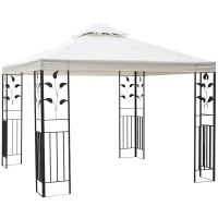 Outsunny 3 x 3m Outdoor Steel Gazebo with 2 Tier Roof, Garden Gazebo Patio Canopy Marquee Shelter with Decorative Steel Frame - Cream(m-1)