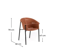 E-STYLO Sedia da pranzo in tessuto ruggine con gambe in metallo nero, 58cm X 56cm H. 79cm.(m-4)