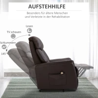 HOMCOM Relaxsessel Elektrisch Fernsehsessel mit Aufstehhilfe, Liegefunktion, TV Sessel mit Fußteil, Seitentasche, Fernbedienung, für Wohnzimmer, bis 150 kg, Kunstleder, Braun(m-6)