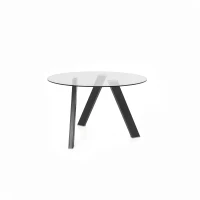 E-STYLO Tavolo fisso con top in vetro temperato e gambe in metallo grigio antracite, 120cm X 120cm H. 75cm.(m-1)