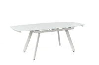 E-STYLO Tavolo allungabile con top in vetro temperato extra white, gambe e struttura in metallo verniciato bianco, 90cm X 140/175/210cm H.76cm(m-2)