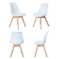 E-STYLO Set di 4 sedie in polipropilene bianca con seduta imbottita e rivestita in similpelle, gambe in legno di faggio, 48.5cm X 52cm H.82cm(m-4)