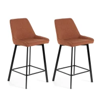 E-STYLO Set di 2 sgabelli da cucina in tessuto ruggine con gambe nere, imbottito con poggiapiedi, 50cm X 44cm H.94cm(m-1)