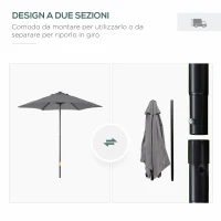 Outsunny Ombrellone da Giardino 2x2 m a 6 Stecche con Presa d'Aria, in Alluminio, Metallo e Poliestere Grigio Scuro(m-4)