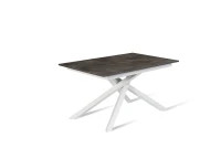 E-STYLO Tavolo allungabile con top cemento grigio in melaminico e base in metallo bianco, 90cm X 140/190cm H.76cm(m-1)