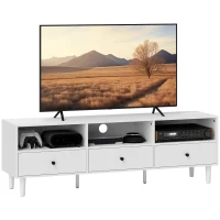 HOMCOM Tv-Console, Tv-Standaard voor 75-Inch Schermen, 3 Open Vakken, 3 Laden, Spaanplaat, Wit(m-10)