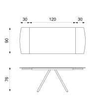 E-STYLO Tavolo allungabile con top marmo grigio in ceramica su vetro e gambe in metallo antracite, 90cm X 120/180 cm H.76cm(m-4)