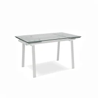 E-STYLO Tavolo allungabile con top bianco in vetro temperato e gambe in metallo bianco, 80cm X 140/200cm H.76cm(m-1)