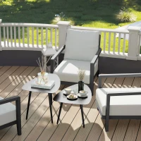 Outsunny Salontafelset, 2-delig, weerbestendige balkontafel van staal, bijzettafel in geometrisch ontwerp, zwart(m-8)