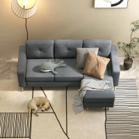HOMCOM Canapé droit 3 places et pouf modulable avec accoudoirs design scandinave 193 x 136 x 85 cm gris anthracite(m-9)