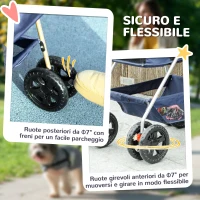 PawHut Passeggino per Cani 3 in 1 Pieghevole con Borsa Trasportino e Cestino Inferiore, Blu(m-7)