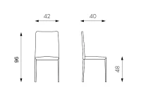 E-STYLO Sedia in similpelle tortora con gambe in metallo tortora, imbottita, impilabile, 40cm X 42cm H. 96cm.(m-3)