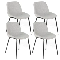 E-STYLO Set di 4 sedie da pranzo in tessuto grigio chiaro e gambe in metallo nero, 57cm X 46cm H.80cm(m-1)