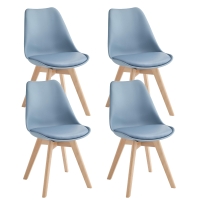 E-STYLO Set di 4 sedie in polipropilene azzurra con seduta imbottita e rivestita in similpelle, gambe in legno di faggio, 48.5cm X 52cm H.82cm