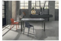 E-STYLO Tavolo allungabile con top in ceramica grigio grafite e vetro temperato, gambe in metallo antracite, 80cm X 120/170cm H. 76cm.(m-5)