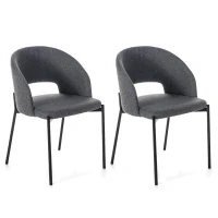 E-STYLO Set di 2 sedie in tessuto grigio scuro con gambe in metallo antracite, imbottita, 52cm X 55.5cm H.78.5cm(m-1)