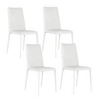 E-STYLO Set di 4 sedie in similpelle bianco con gambe in metallo bianco, imbottita, impilabile, 40cm X 42cm H.96cm