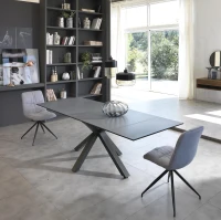 E-STYLO Tavolo allungabile con top in ceramica marmo grigio grafite e vetro temperato, gambe in metallo verniciato antracite, 90cm X 160/240cm H.76cm(m-3)